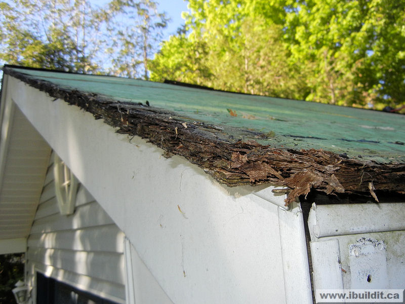 exposed and deteriorated edge of sheathing